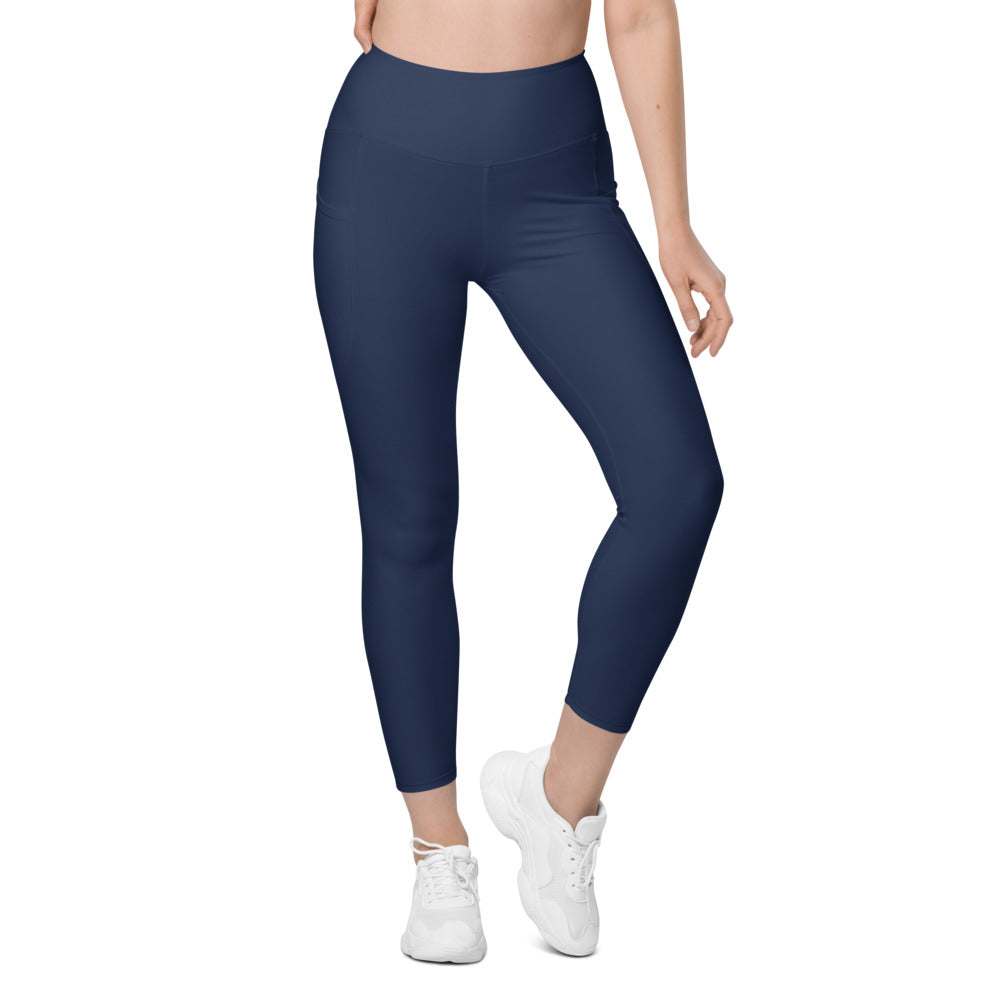 Midnight Navy Essential leggings with pockets, Printful supplier front mockup
