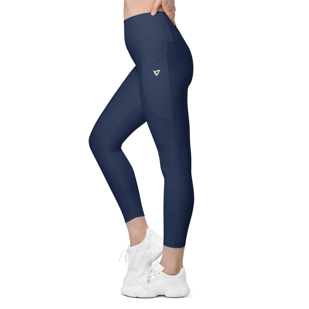 Midnight Navy Essential leggings with pockets, Printful supplier left side mockup