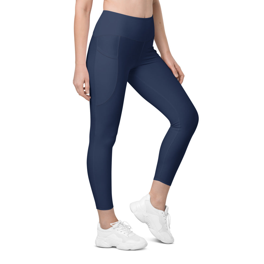 Midnight Navy Essential leggings with pockets, Printful supplier right side mockup