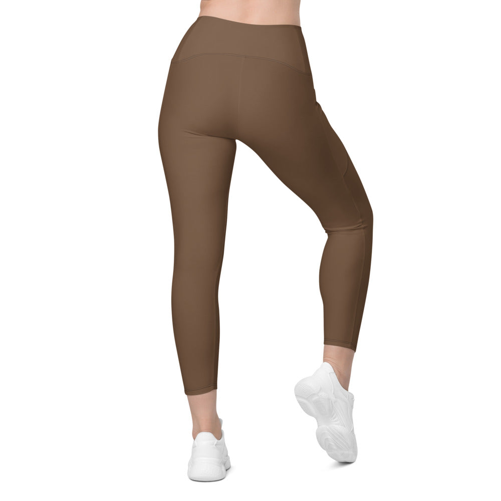 Mocha Brown Essential leggings with pockets, Printful supplier back mockup