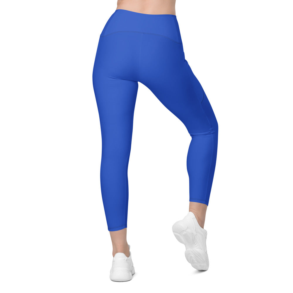 Royal Blue Essential leggings with pockets, Printful supplier back mockup
