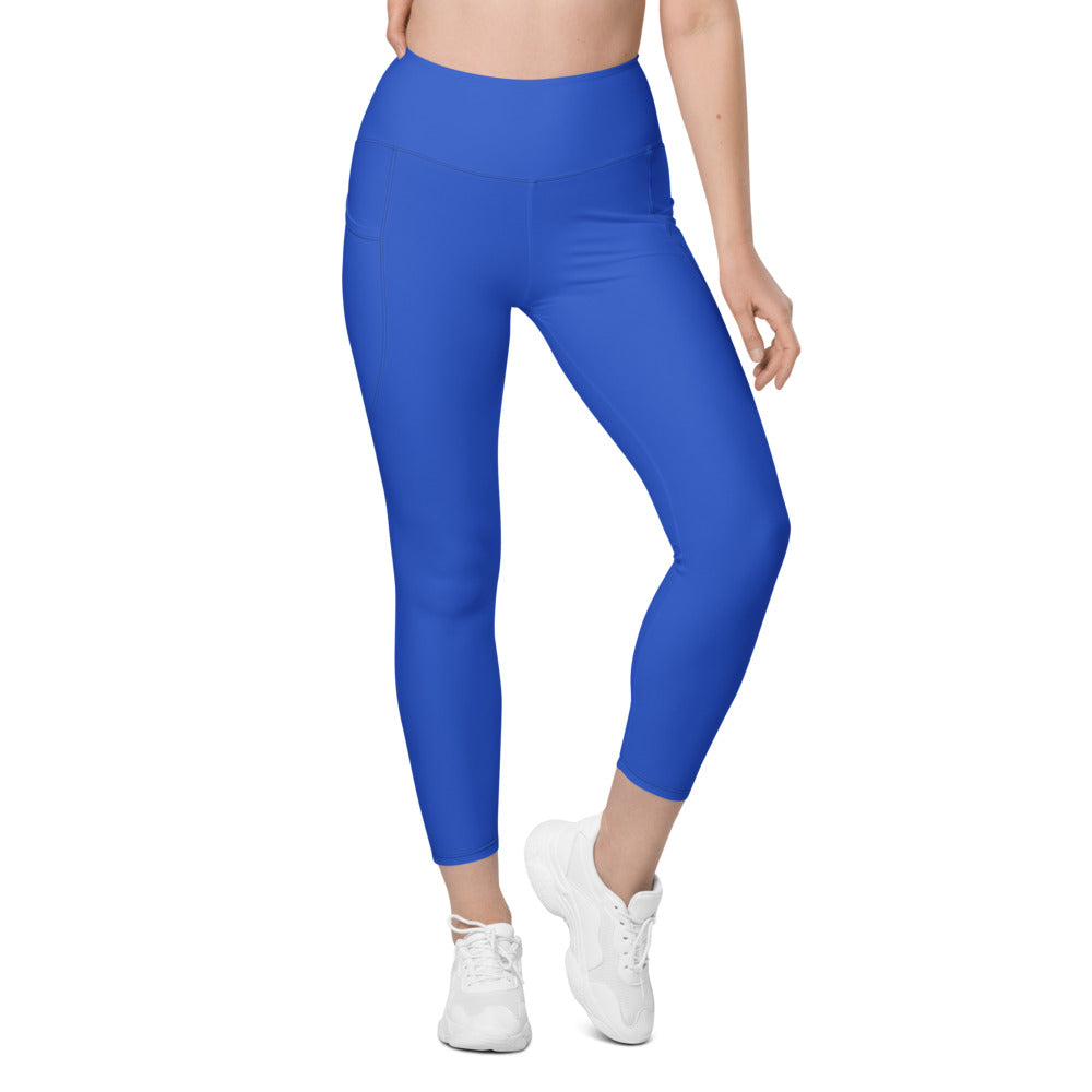 Royal Blue Essential leggings with pockets, Printful supplier front mockup