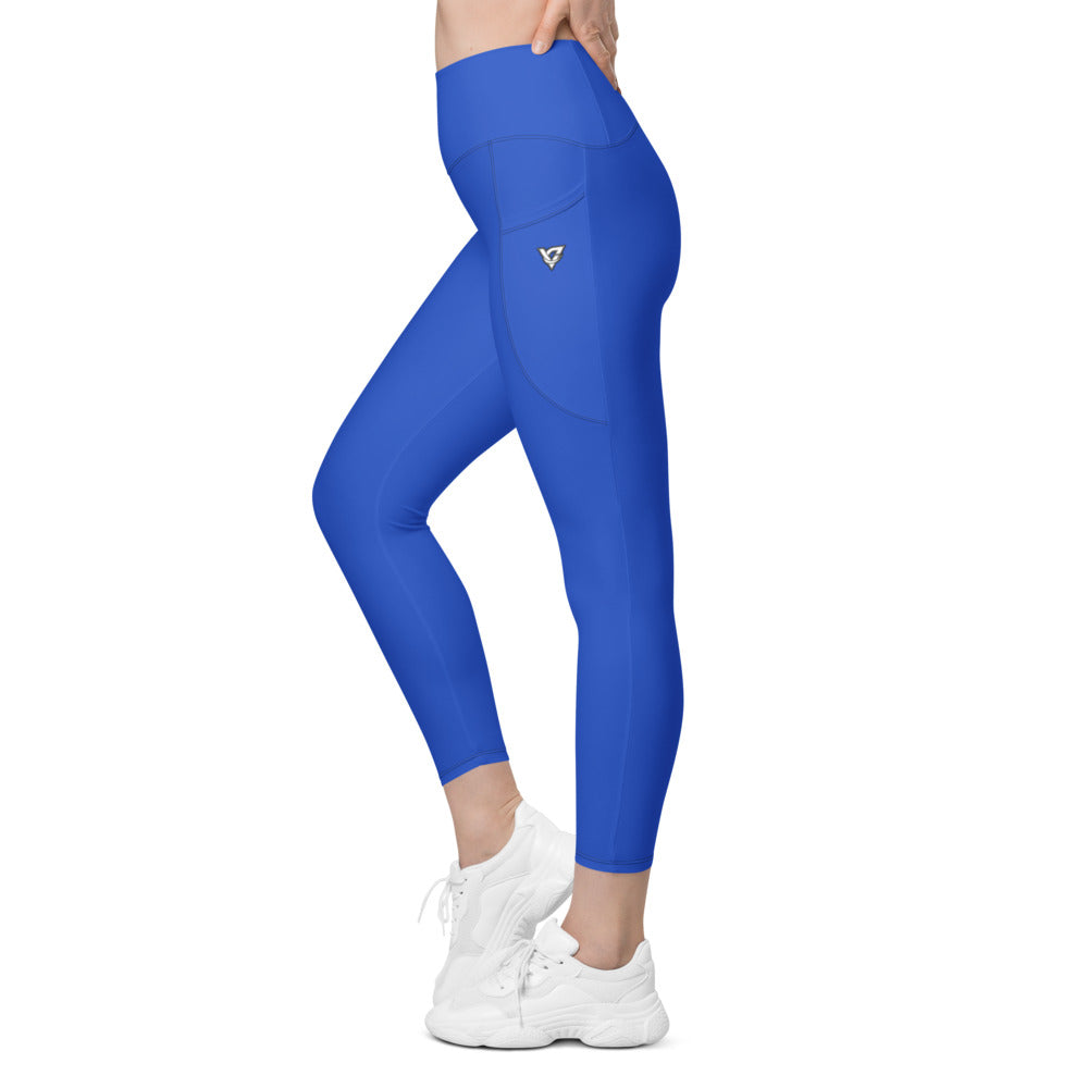 Royal Blue Essential leggings with pockets, Printful supplier left side mockup