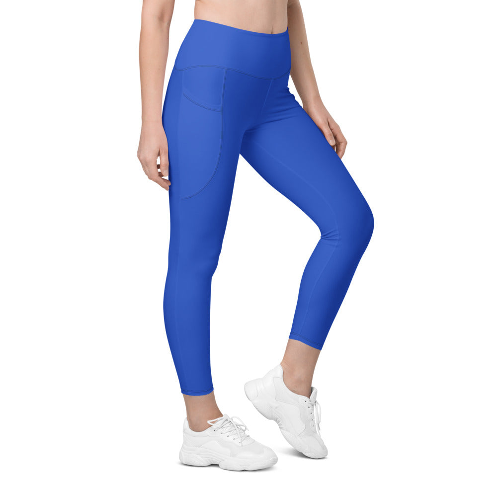 Royal Blue Essential leggings with pockets, Printful supplier right side mockup