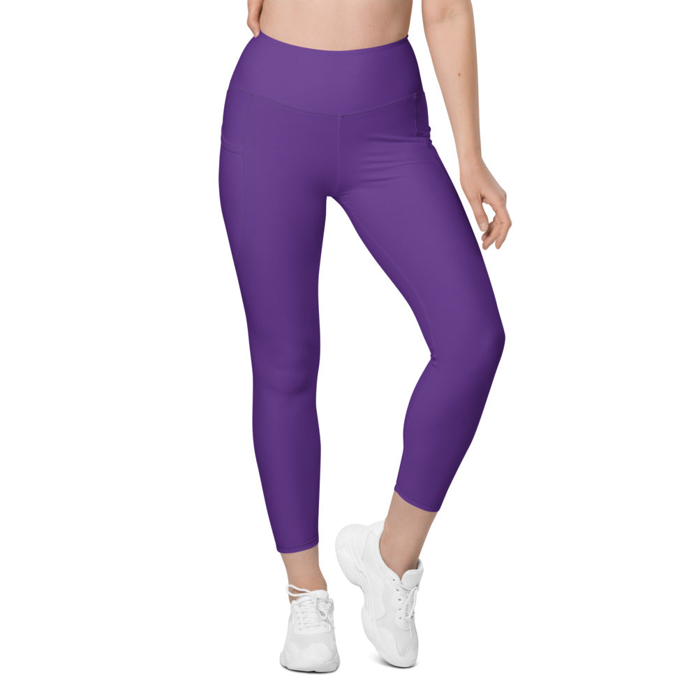 Royal Purple Essential leggings with pockets, Printful supplier front mockup
