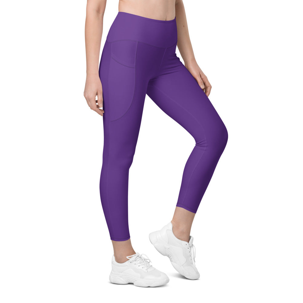 Royal Purple Essential leggings with pockets, Printful supplier right side mockup