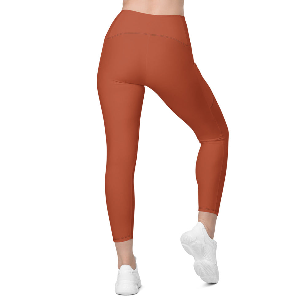 Rust Essential leggings with pockets, Printful supplier back mockup