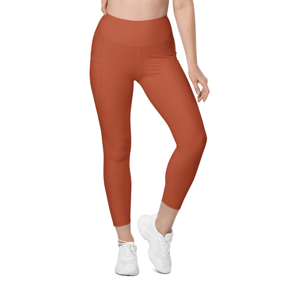 Rust Essential leggings with pockets, Printful supplier front mockup