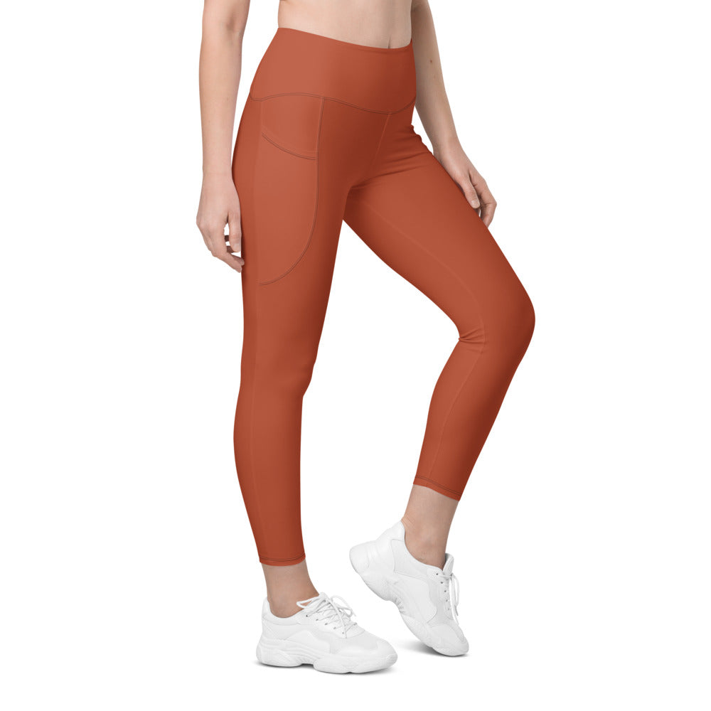 Rust Essential leggings with pockets, Printful supplier right side mockup