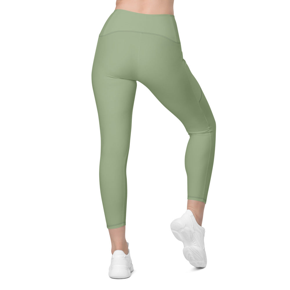 Sage Green Essential leggings with pockets, Printful supplier back mockup