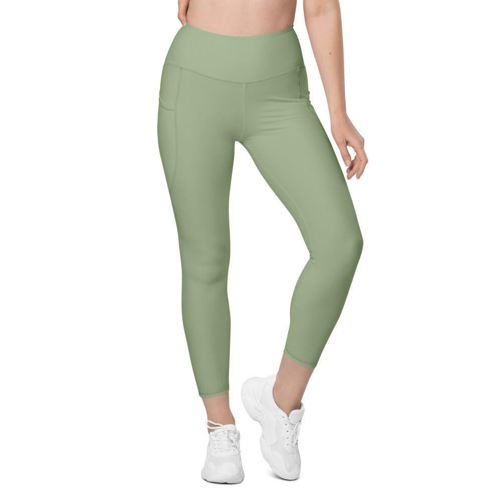 Sage Green Essential leggings with pockets, Printful supplier front mockup