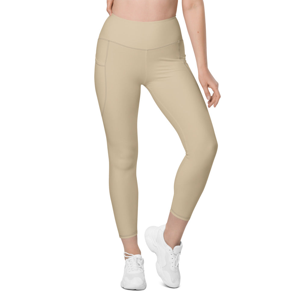 Sand Beige Essential leggings with pockets, Printful supplier front mockup