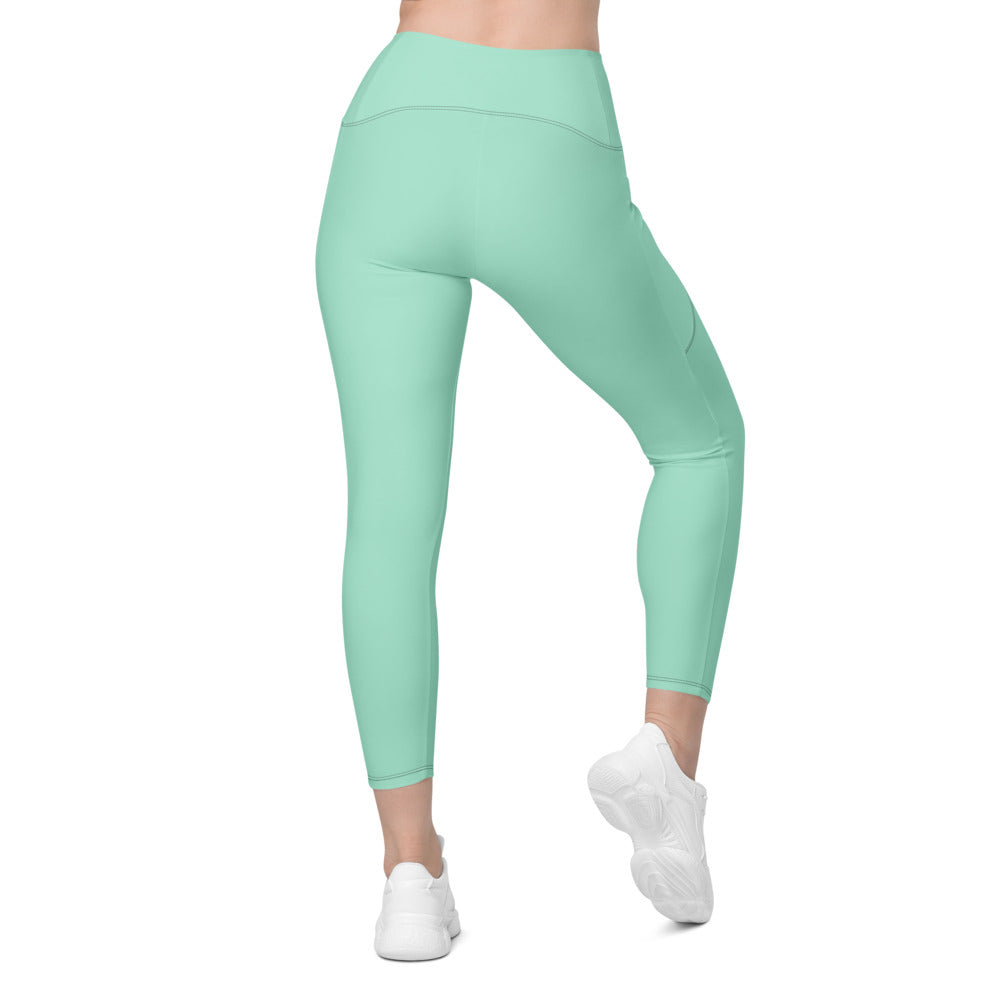 Seafoam Mint Essential leggings with pockets, Printful supplier back mockup