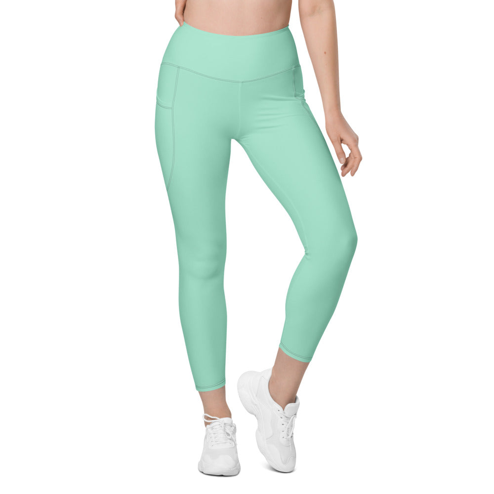 Seafoam Mint Essential leggings with pockets, Printful supplier front mockup