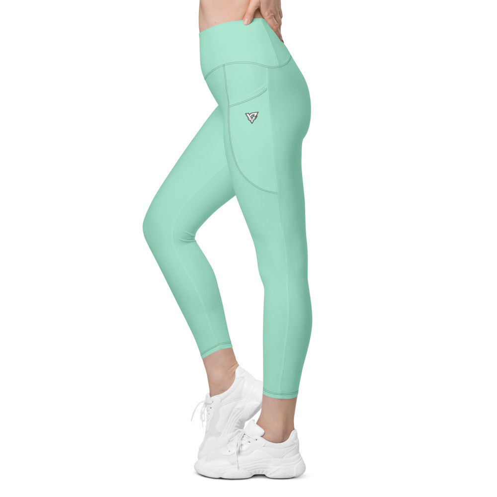 Seafoam Mint Essential leggings with pockets, Printful supplier left side mockup