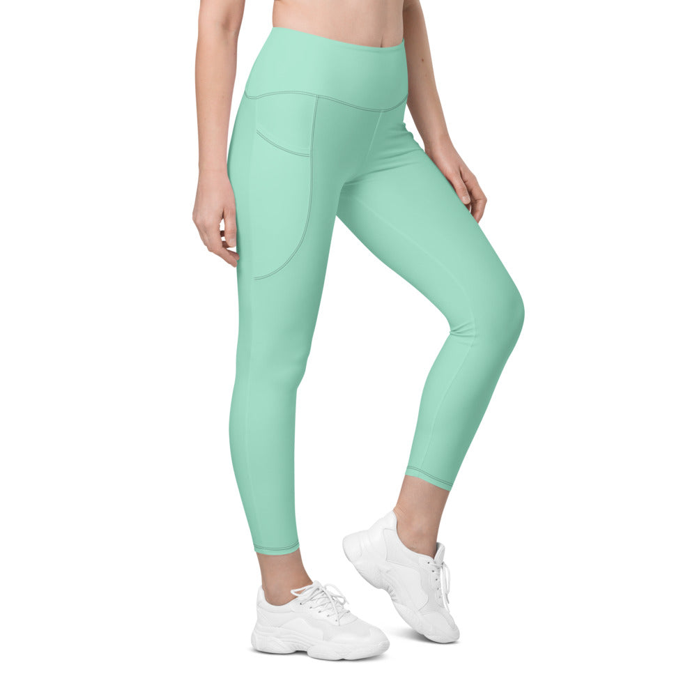 Seafoam Mint Essential leggings with pockets, Printful supplier right side mockup