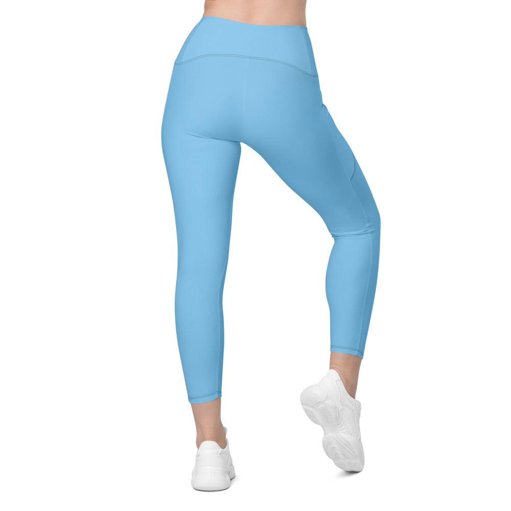 Sky Blue Essential leggings with pockets, Printful supplier back mockup