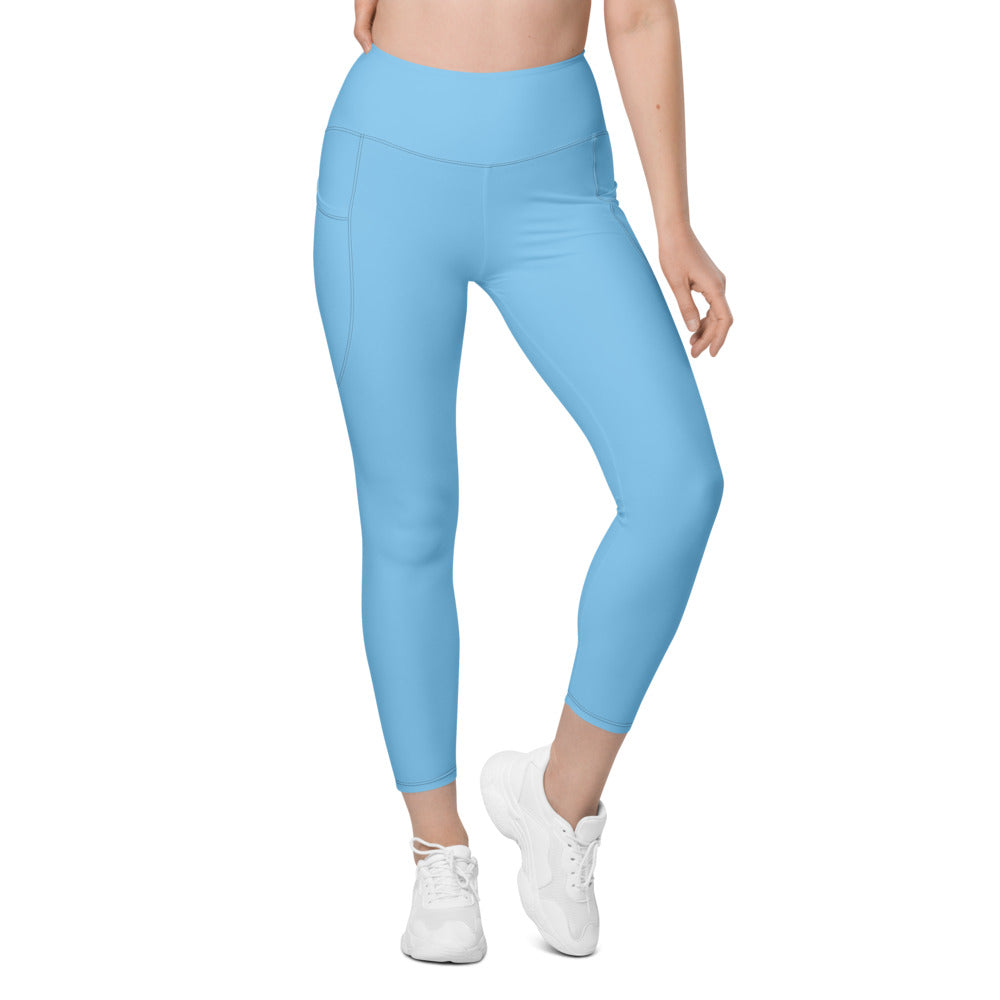 Sky Blue Essential leggings with pockets, Printful supplier front mockup