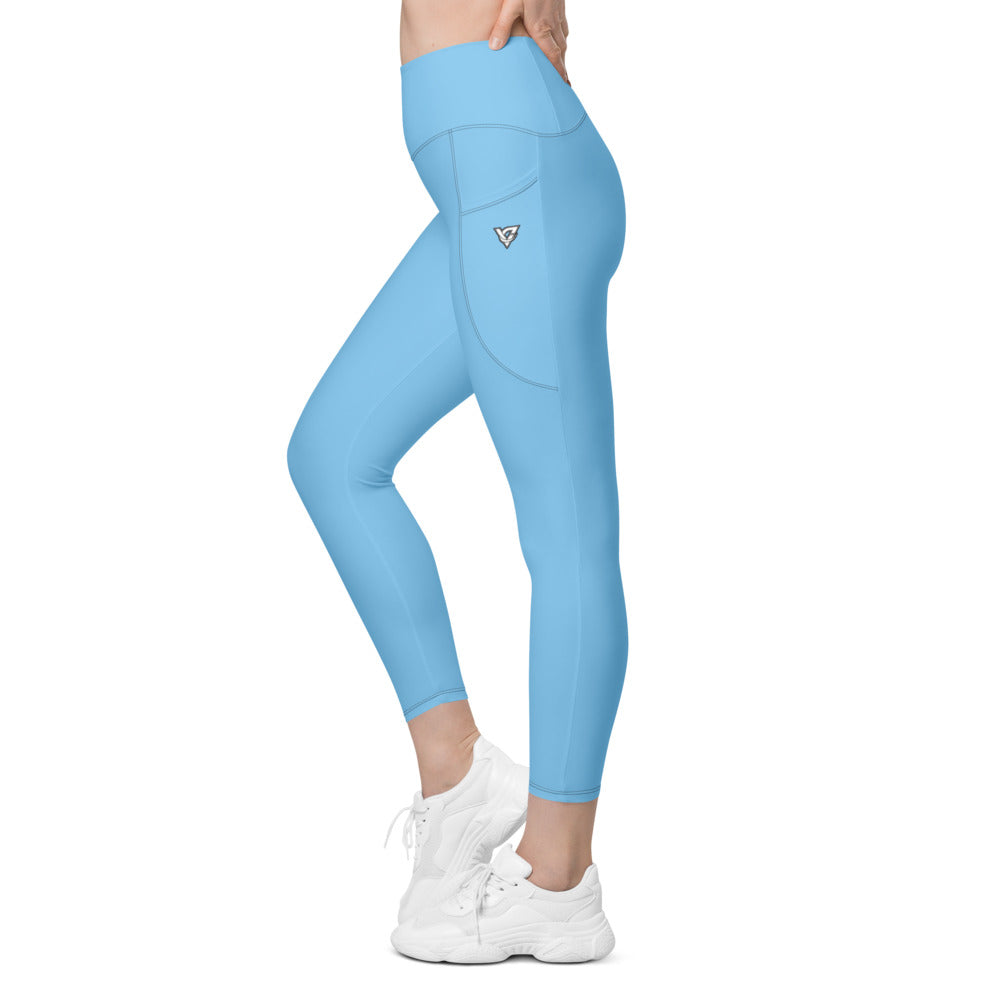 Sky Blue Essential leggings with pockets, Printful supplier left side mockup
