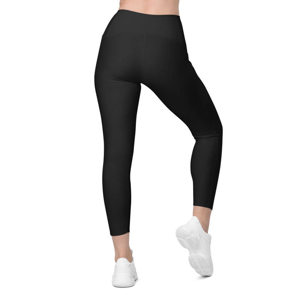 Stealth Black Essential leggings with pockets, Printful supplier back mockup