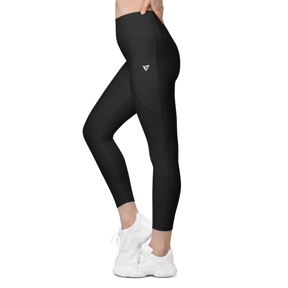 Stealth Black Essential leggings with pockets, Printful supplier left side mockup