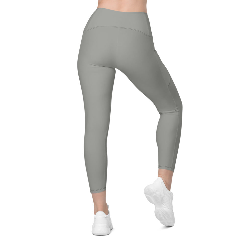 Stone Grey Essential leggings with pockets, Printful supplier back mockup