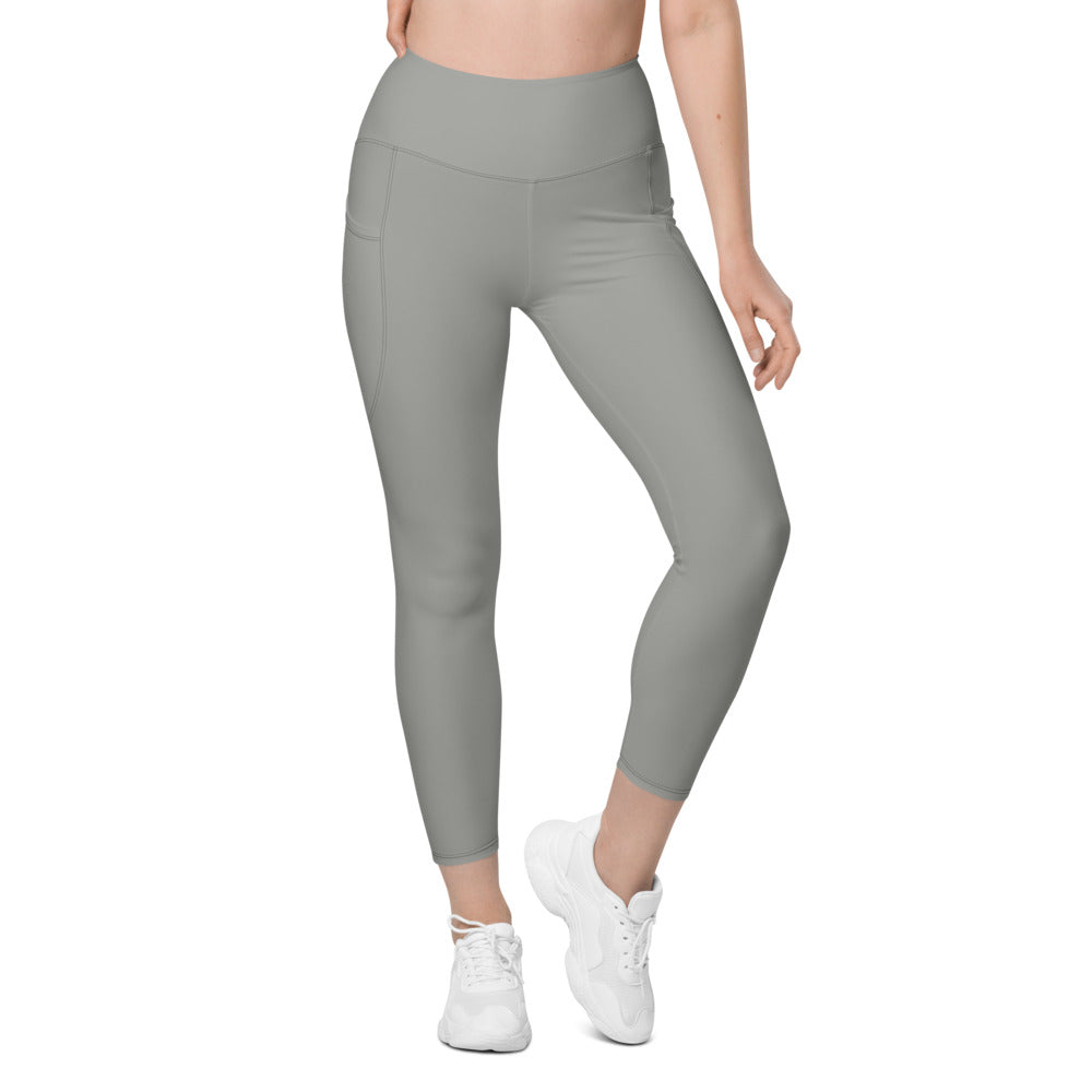 Stone Grey Essential leggings with pockets, Printful supplier front mockup