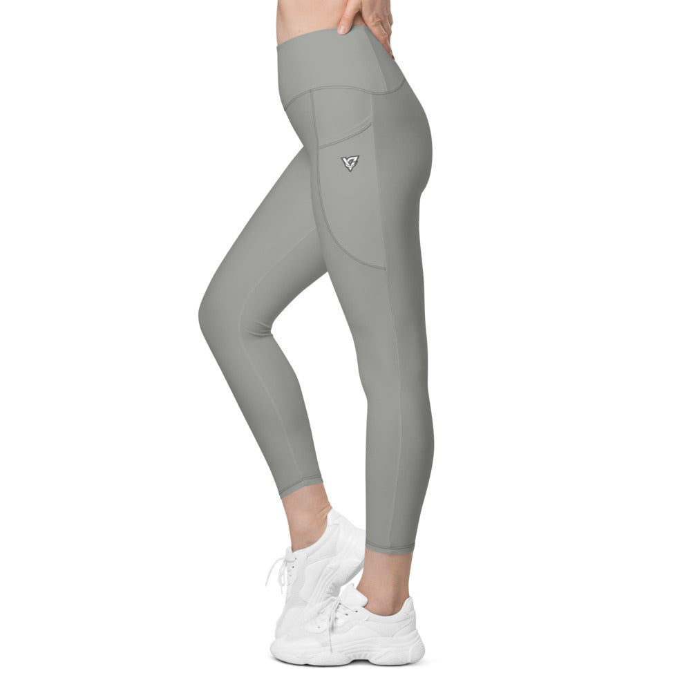 Stone Grey Essential leggings with pockets, Printful supplier left side mockup