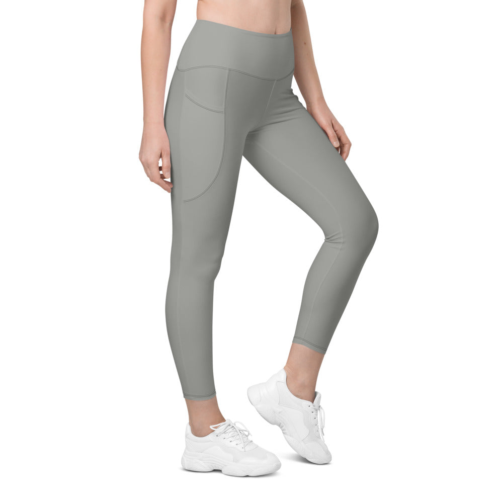 Stone Grey Essential leggings with pockets, Printful supplier right side mockup
