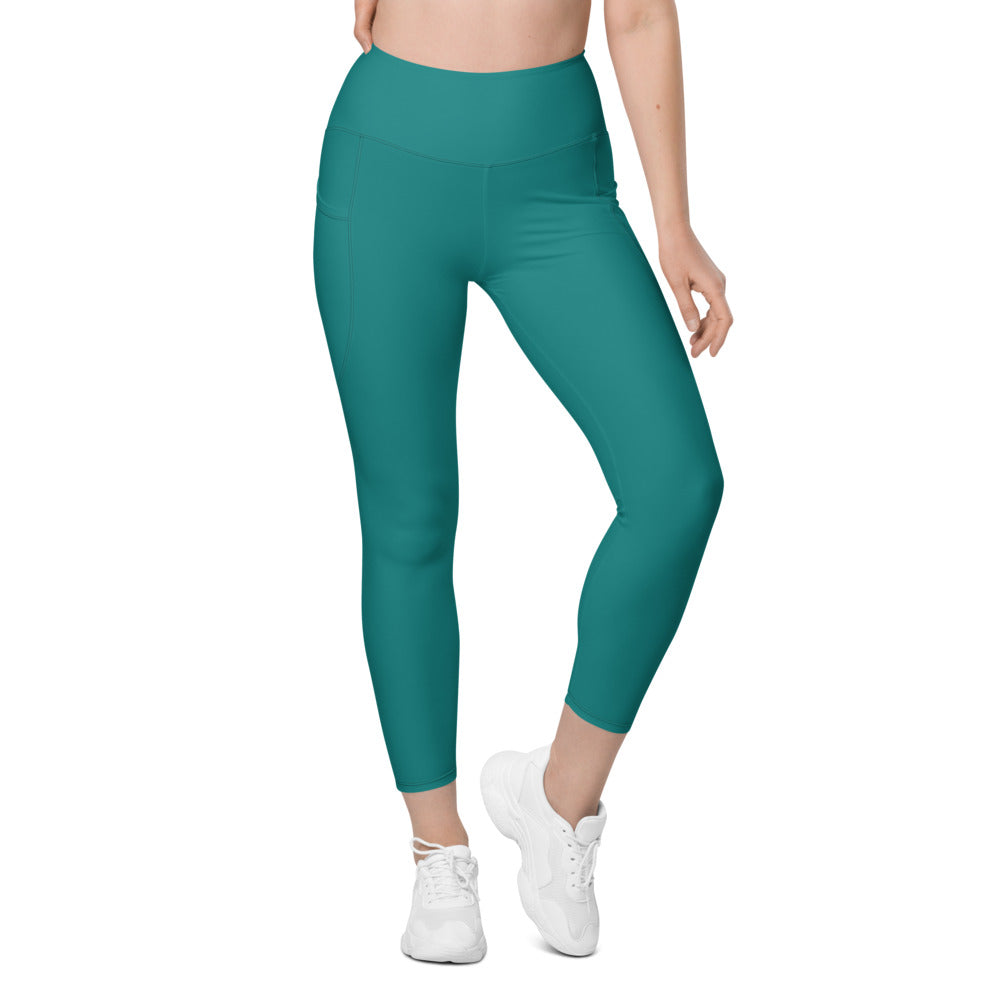 Teal Essential leggings with pockets, Printful supplier front mockup