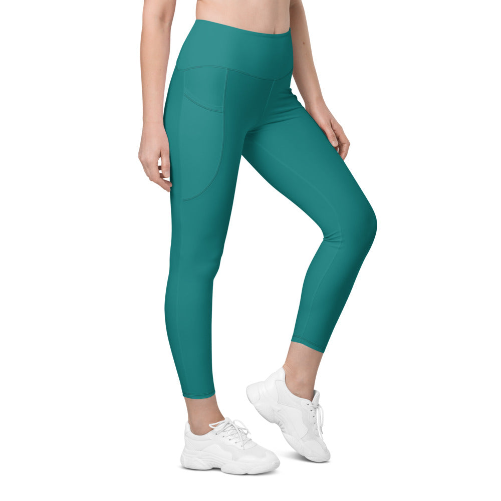 Teal Essential leggings with pockets, Printful supplier right side mockup