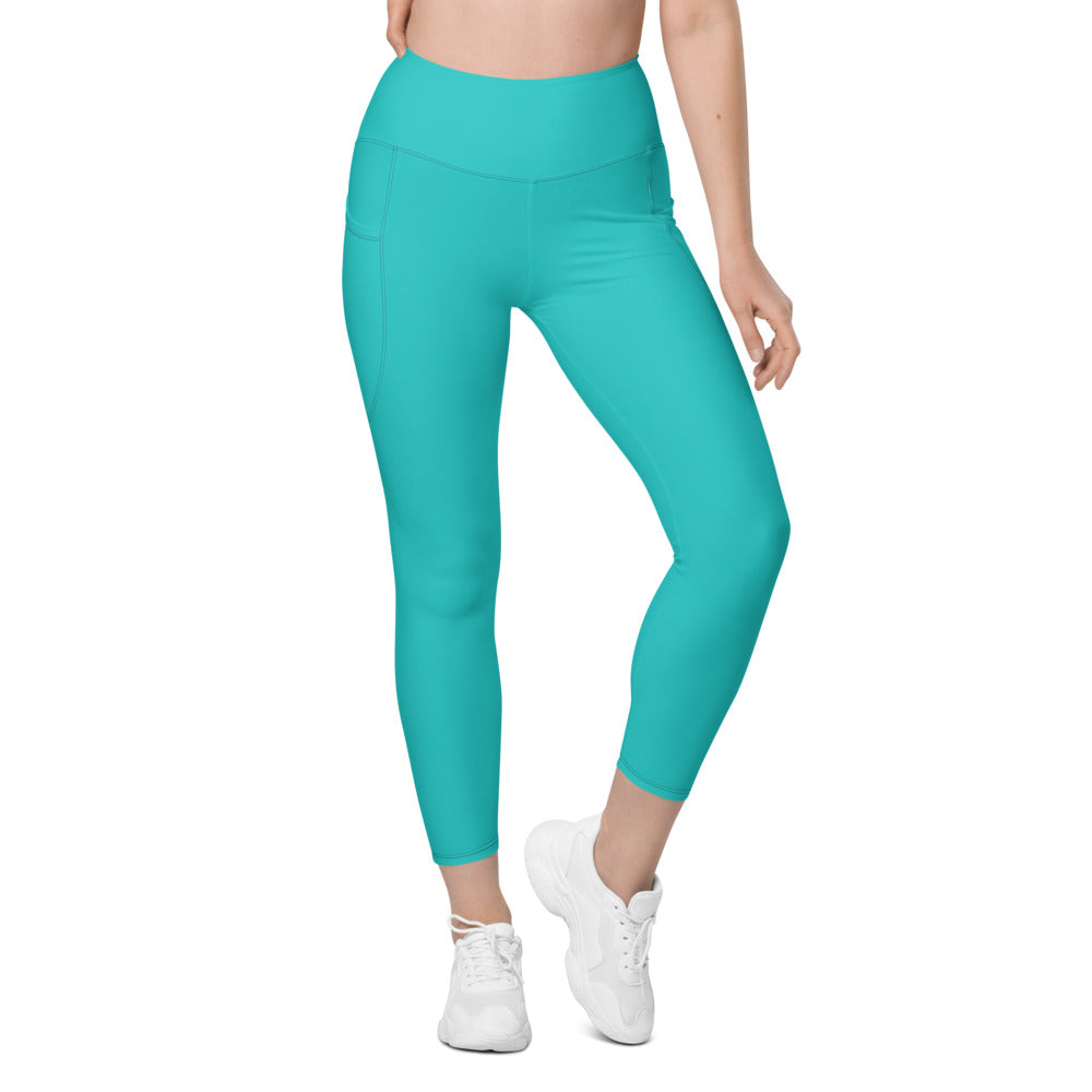 Turquoise Essential leggings with pockets, Printful supplier front mockup