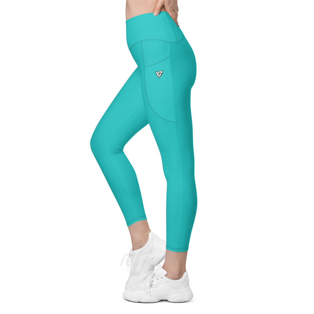 Turquoise Essential leggings with pockets, Printful supplier left side mockup