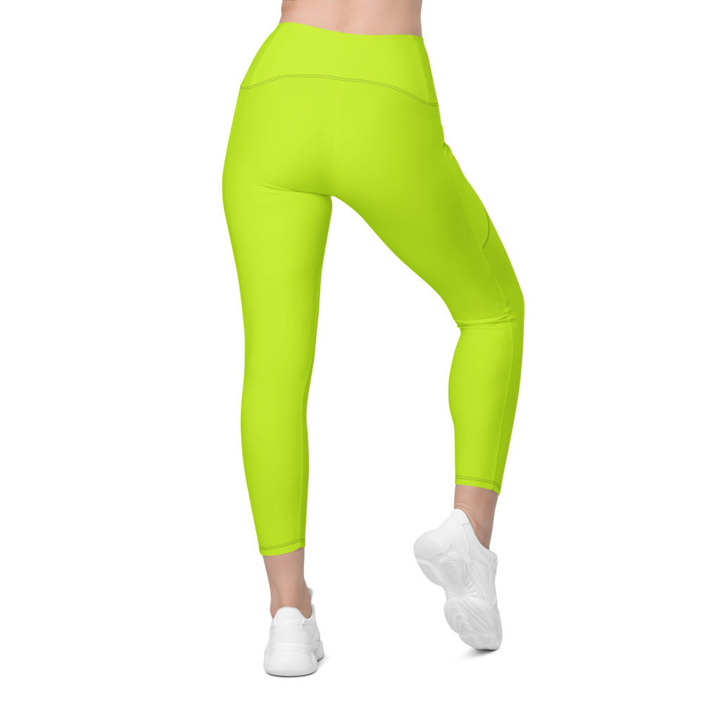 Volt Green Essential leggings with pockets, Printful supplier back mockup