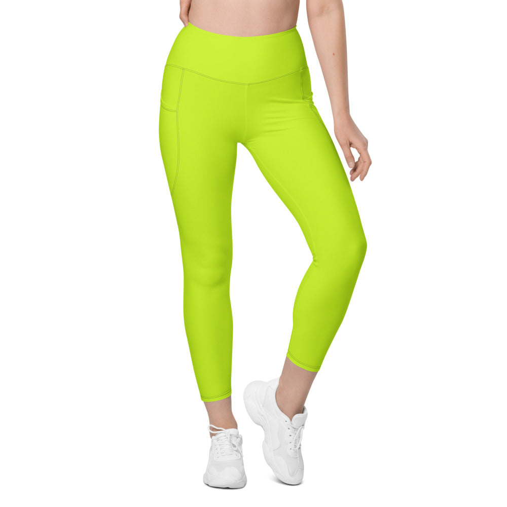 Volt Green Essential leggings with pockets, Printful supplier front mockup