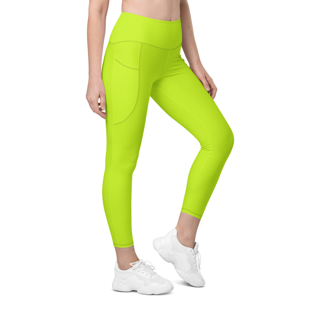Volt Green Essential leggings with pockets, Printful supplier right side mockup