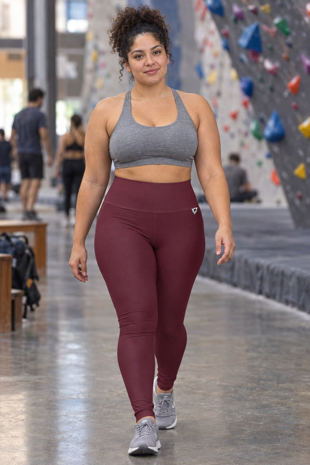 Burgundy Essential High-Waisted Yoga Leggings (AOP)