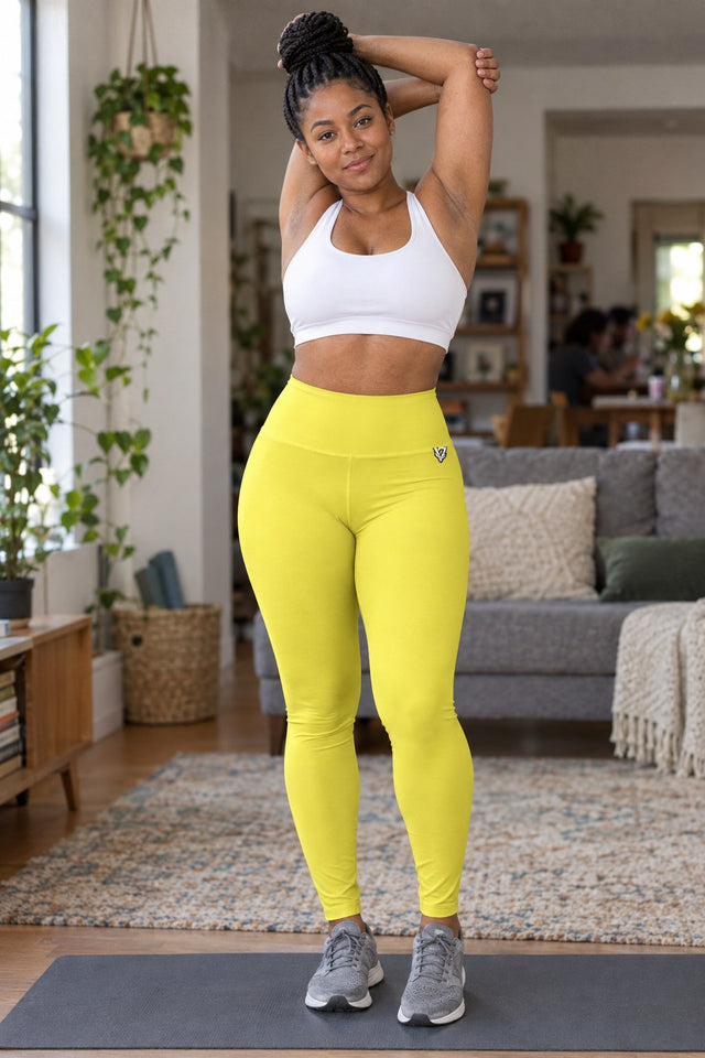 Lemon Yellow Essential High-Waisted Yoga Leggings (AOP)