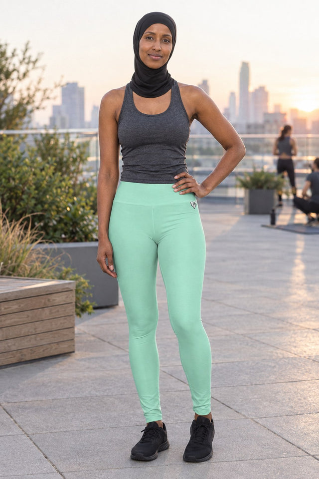 Seafoam Mint Essential High-Waisted Yoga Leggings (AOP)