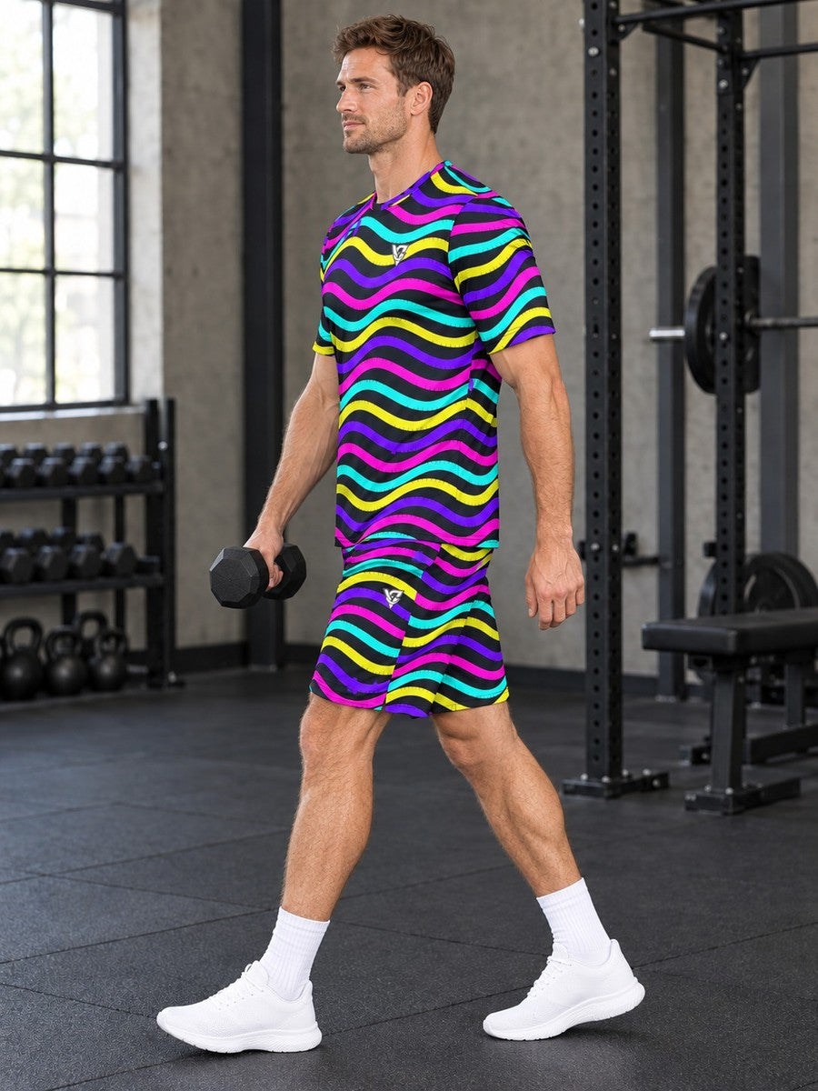 Training & Gym Midnight Neon Wave Rider Men's Athletic Shorts with Pockets - side view