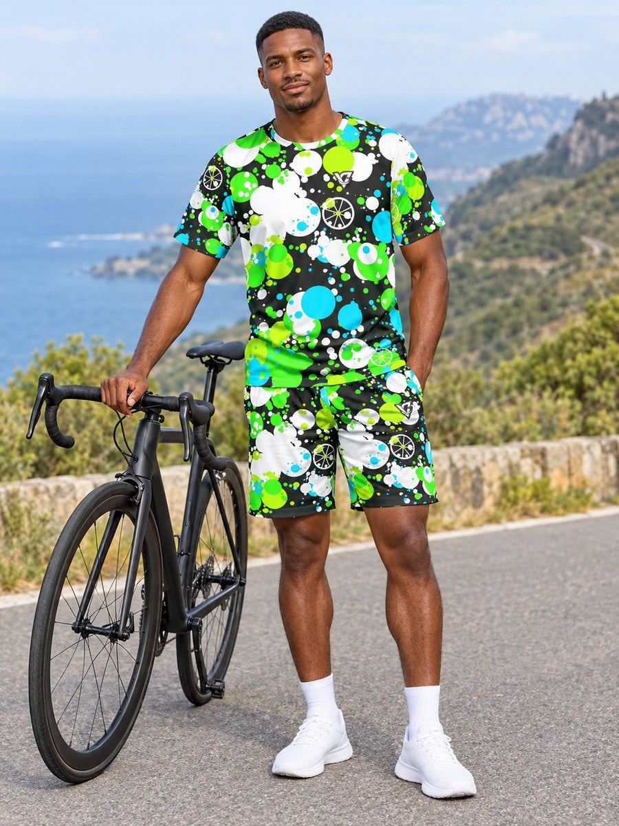 Cycling Lime Riot Splash Zone Men's Athletic Shorts with Pockets - front view