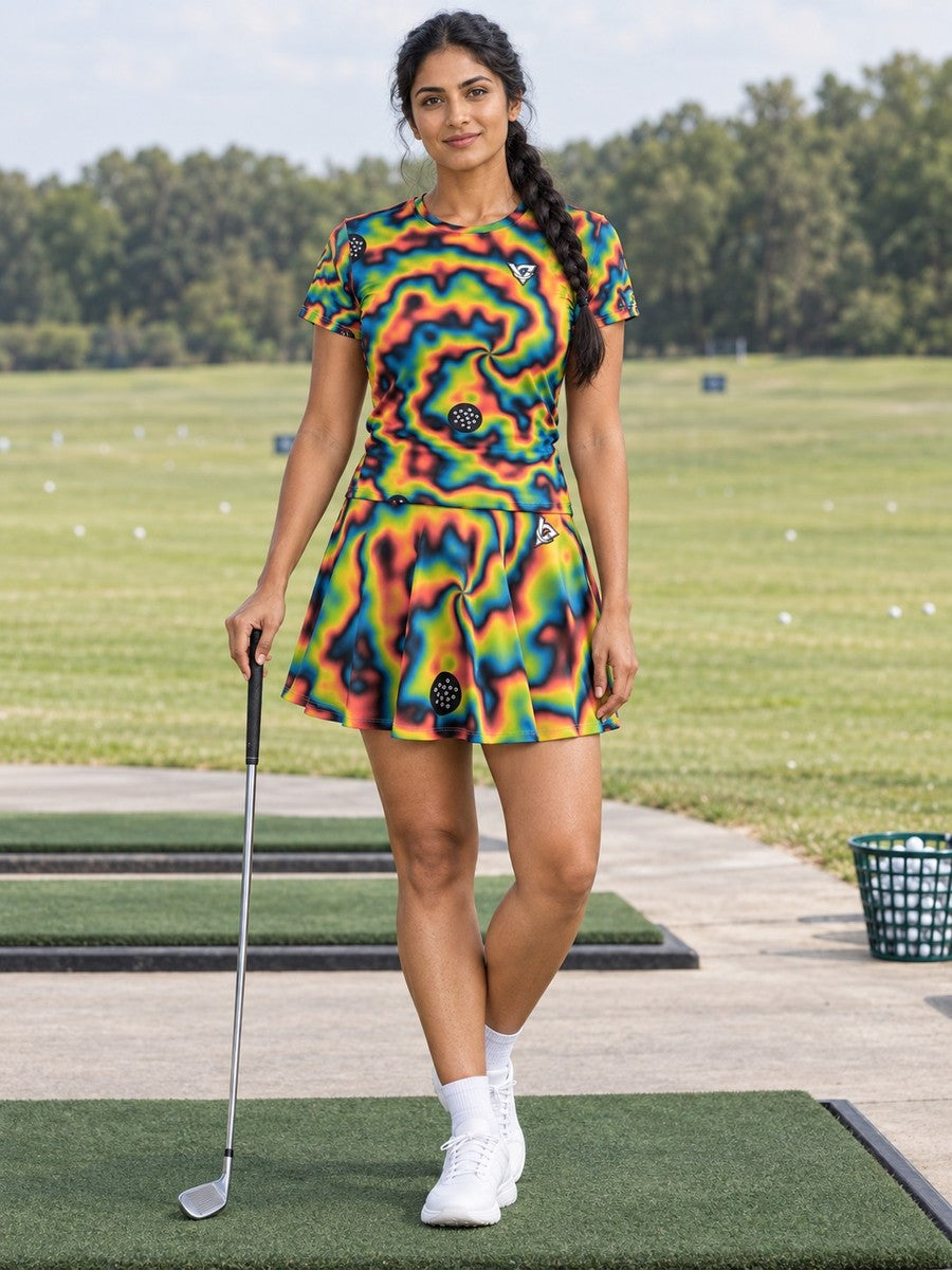 Golf Rainbow Rally Tie-Dye Spin Women's Sports Jersey - front view