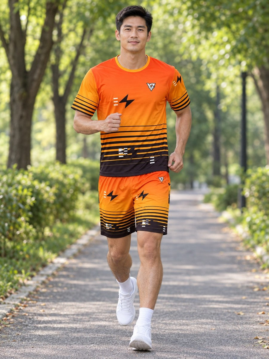 Running Solar Flare Horizon Fade Men's Athletic Shorts with Pockets - front view
