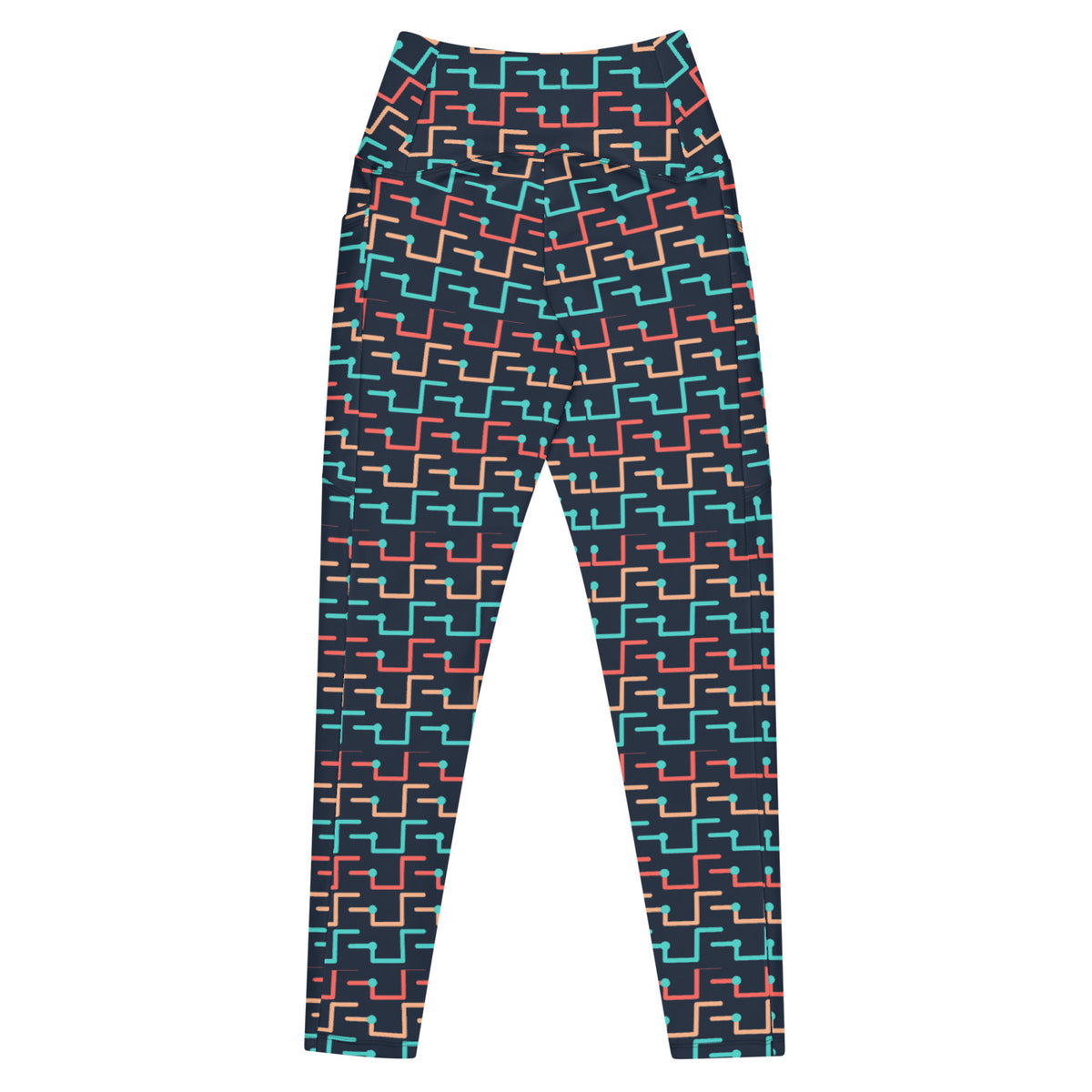 Coral Circuit leggings with pockets, Printful supplier back mockup