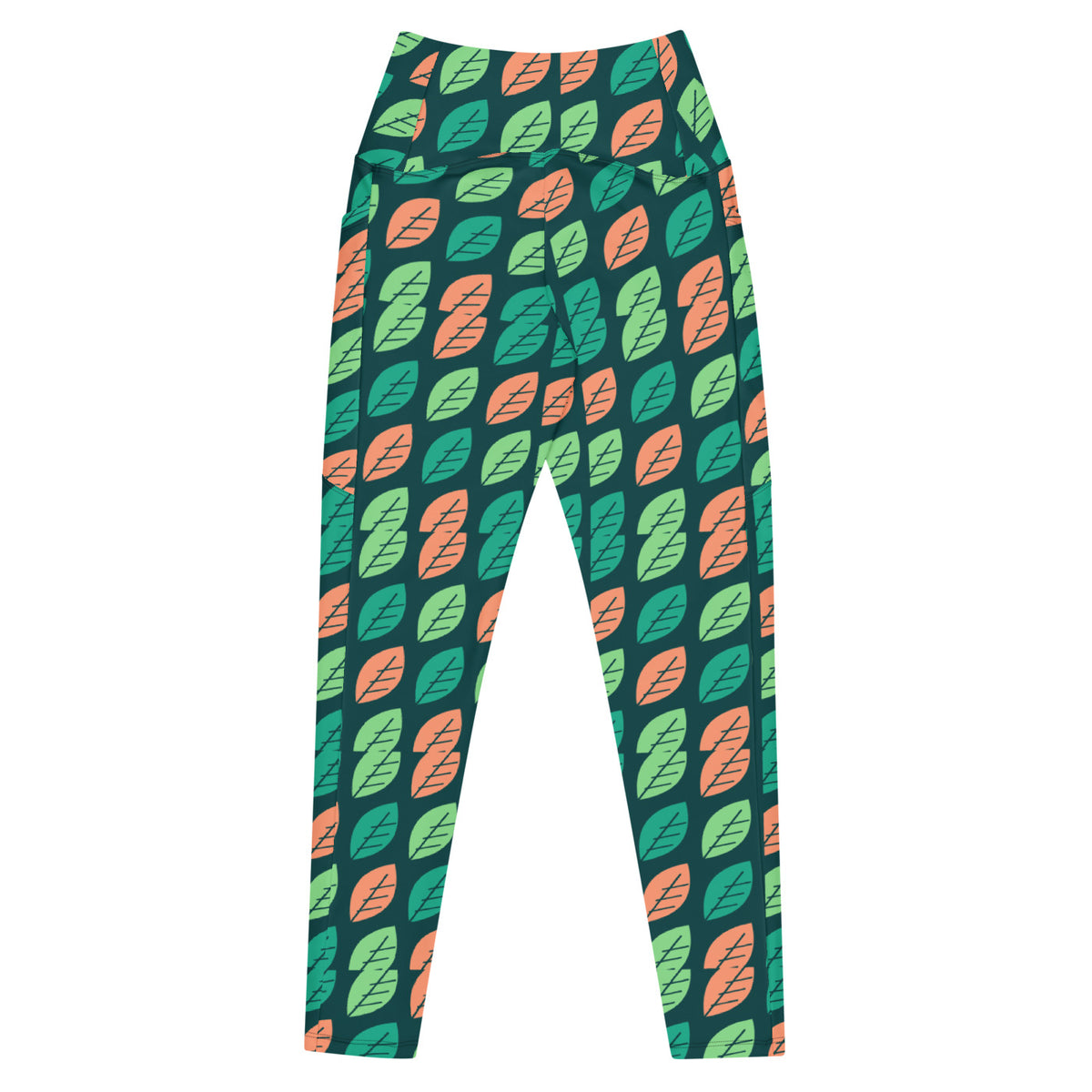 Tropic Canopy leggings with pockets, Printful supplier back mockup