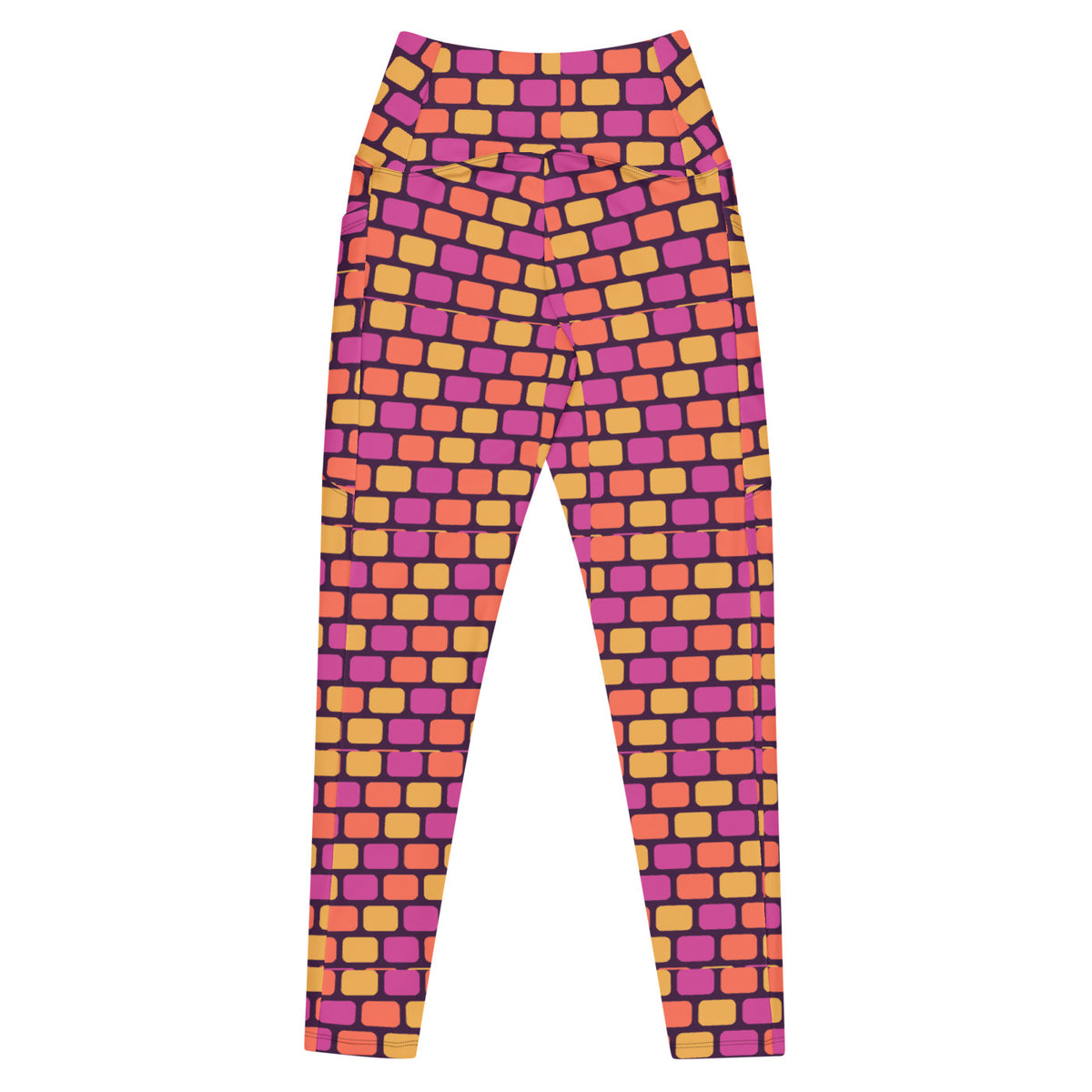 Sunset Mosaic leggings with pockets, Printful supplier back mockup
