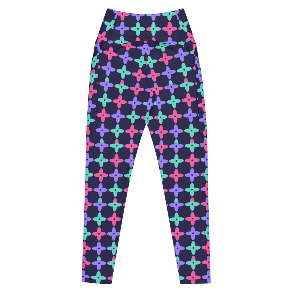 Electric Petal leggings with pockets, Printful supplier back mockup