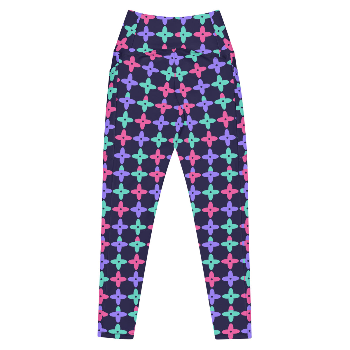 Electric Petal leggings with pockets, Printful supplier back mockup