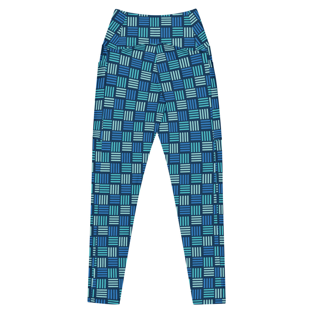 Ocean Basket leggings with pockets, Printful supplier back mockup