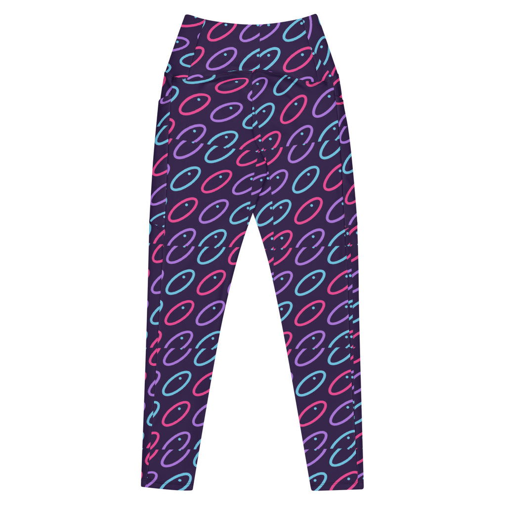 Fuchsia Orbit leggings with pockets, Printful supplier back mockup